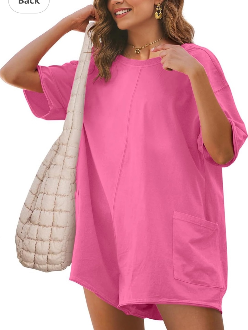 Women’s Oversized Pocket Tee Dress - Pink